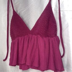 Magenta Knit Tie-Strap Peplum Cami Top